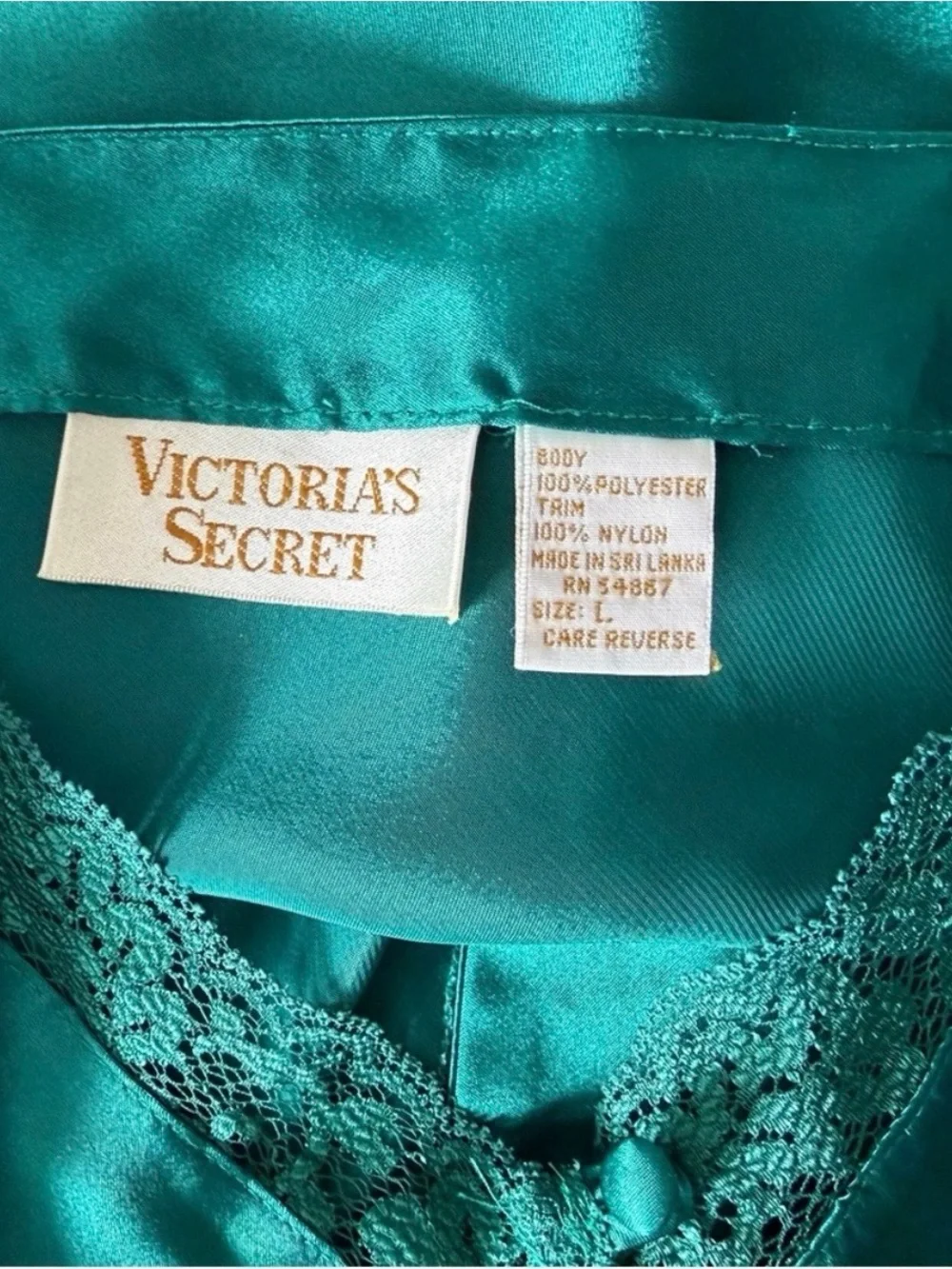 VTG 90s Victorias Secret Gold Label Emerald Satin Lace Cami Camisole L